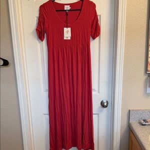 The Nines by HATCH Vibrant Red/Burnt Orange Maxi Dress